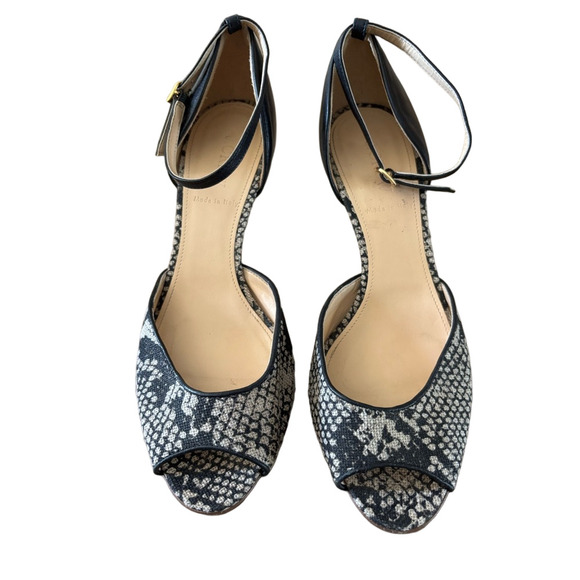 J. Crew fabric snake skin Black and Tan Heels 3” heel sling back ankle strap - Picture 4 of 8